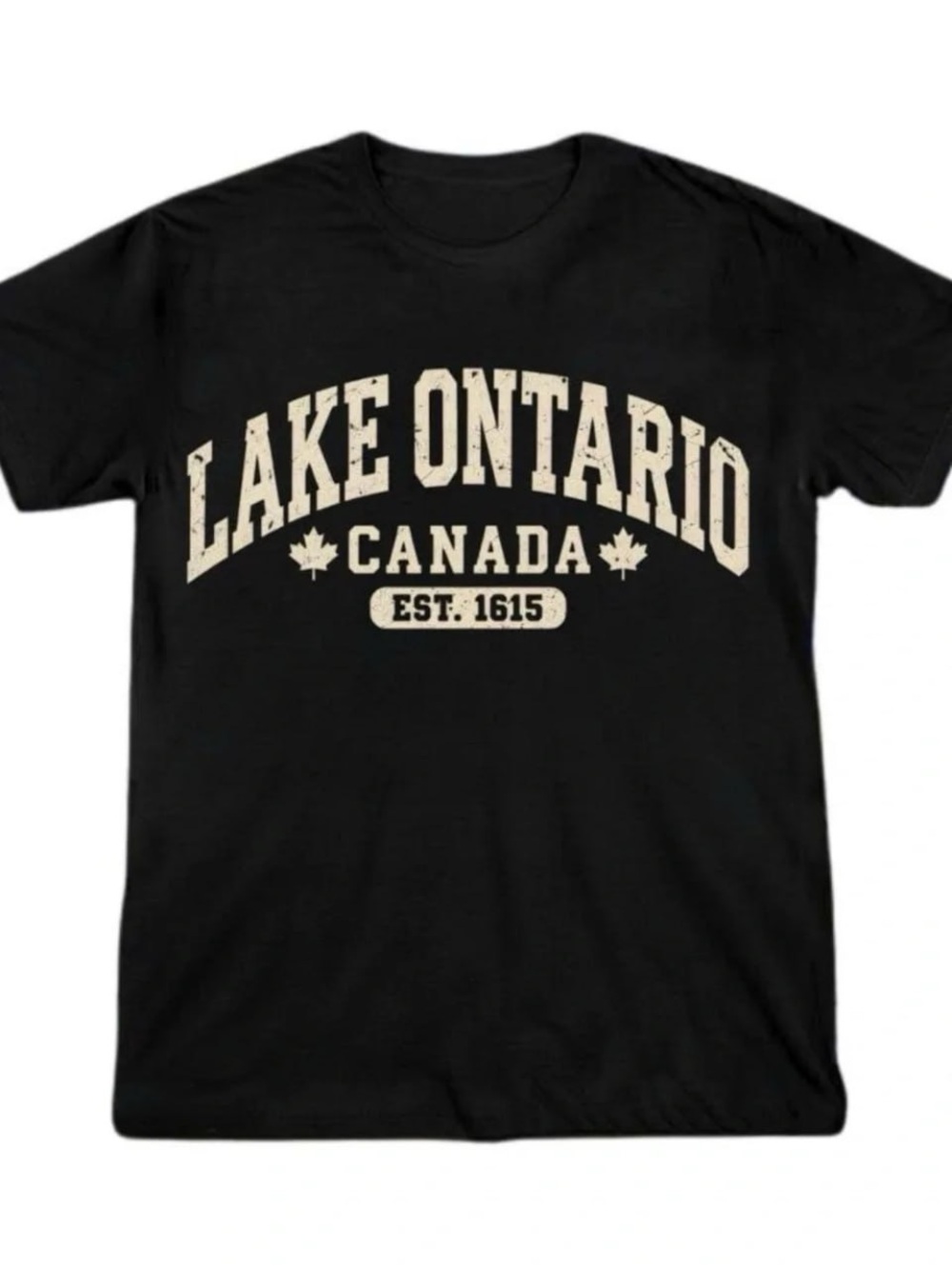 Black Tee with Cream Lake Ontario Canada Graphic